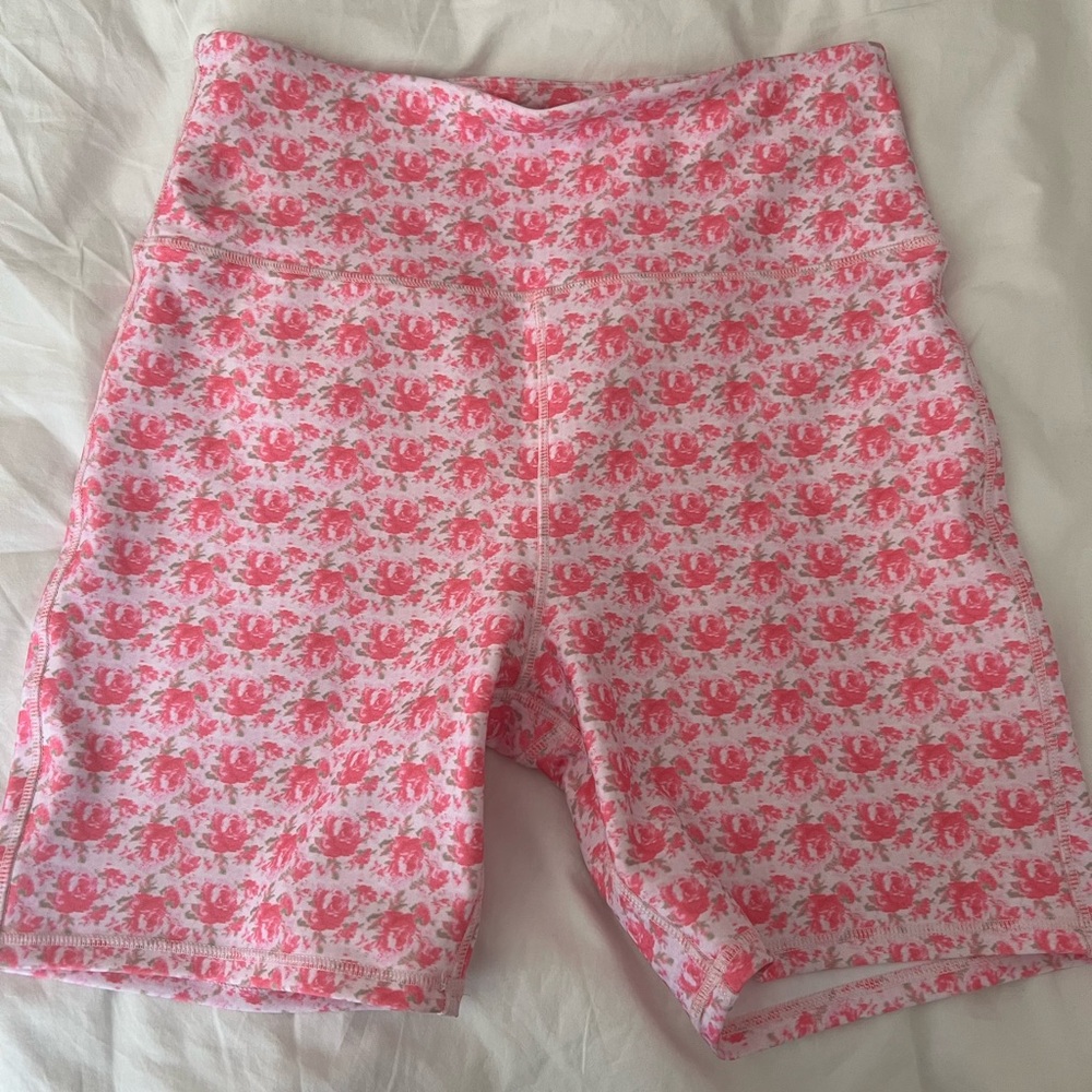 LoveShackFancy Pink Floral Bike Shorts